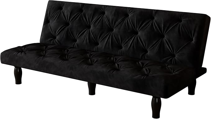 Modern Convertible Futon Sofa Bed Adjustable Loveseat Futon Couch with Metal Legs Upholstered Sofa Bed with Wood Frame Sleeper Couches for Small Compact RV Living RoomOffice (Black-Velvet)