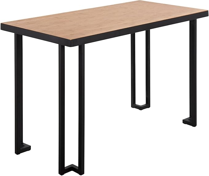 LumiSource Roman Natural Wood Desk Home Office Desk Computer Desk Black Desk Small Desk for Bedroom Gaming Desk Contemporary Desk