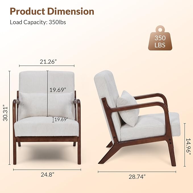 Rovibek Striped Accent Chair for Bedroom - Modern Accent Chairs with Lumbar Pillow Comfortable Reading Chair with 4.7in Thick Cushion Small Living Room Chairs for Small Spaces