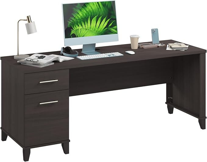 Bush Furniture 72-inch Home Office Desk with Drawers Large Computer Table for Personal Workspace Somerset Collection Storm Gray