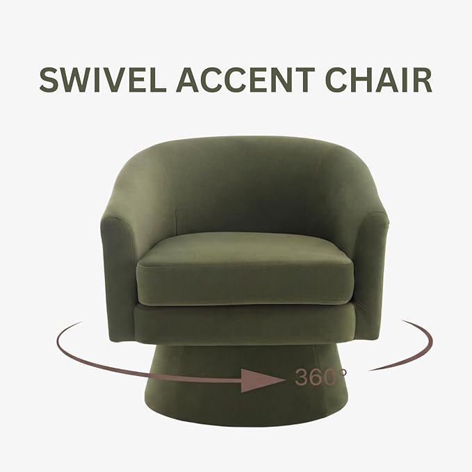 Green Swivel Accent Chair Modern 360°Barrel Living Room Chair with Curve Back Comfy Round Velvet Vanity Chair Reading Armchair Single Sofa for Bedroom/Waiting Room Green