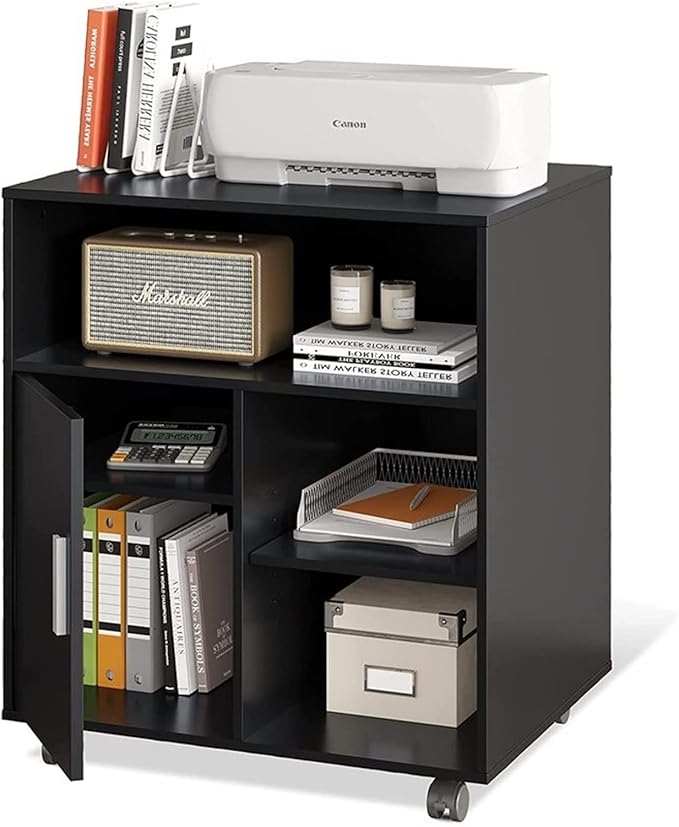 GLigeT Filing Cabinet Open Wood Storage Filing Cabinet Mobile Printer Stand Adjustable Shelf Rolling for Office Home File Storage Cabinets