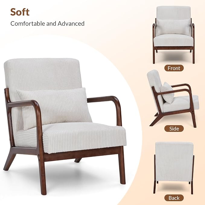 Rovibek Striped Accent Chair for Bedroom - Modern Accent Chairs with Lumbar Pillow Comfortable Reading Chair with 4.7in Thick Cushion Small Living Room Chairs for Small Spaces