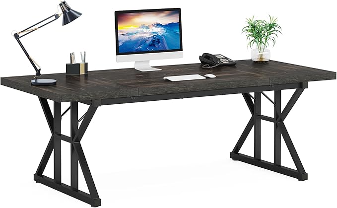 Tribesigns 70.8-Inch Executive Desk Large Computer Office Desk Workstation Modern Simple Style Laptop Desk Study Writing Table Business Furniture for Home Office (Black Oak 70.8 Inch)
