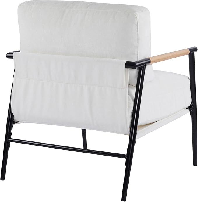 Modern Accent Chair Lounge Arm Chair Upholstered Armchair with Plush Cushions Single Chairs with Metal FrameWooden Armrest - Perfect for OfficeLiving RoomBedroomWhite