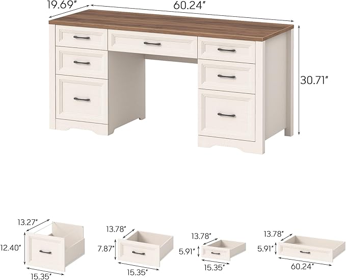Vabches Farmhouse Executive Desk with File Drawer Home Office Desk with Ample Storage Rustic Office Desk with Spacious Tabletop for Work Brown