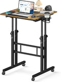 Small Standing Desk with Wheels Mobile Stand Up Desk Portable Standing Table on Wheels for Walking Pad Rolling Computer Desk Adjustable Height Tall Table