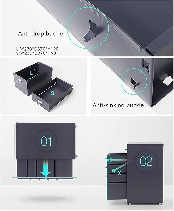 Metal Office Cabinet with Wheels 3/5 /6/8 Drawers Mobile Filing Cabinet for Home/Office(Size:8Color:Black)
