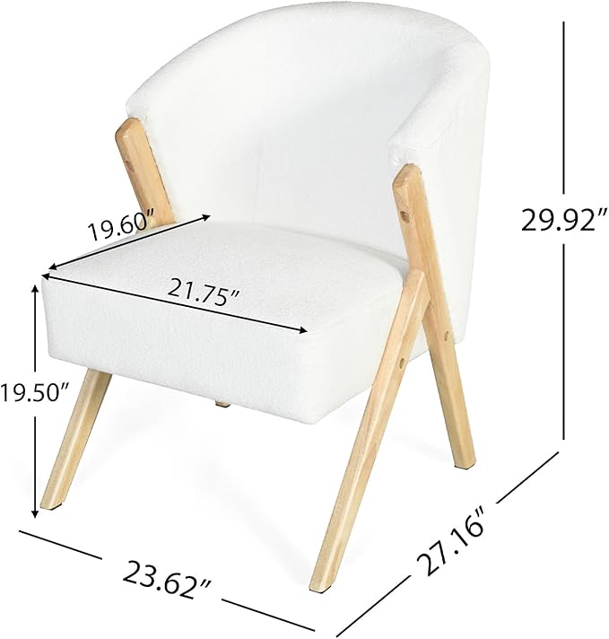 Modern Accent Chair with White Upholstery Minimalist Lounge Chair with Solid Wood Frame Upholstered Arm Chair Reading Leisure Chair for Living Room Bedroom Office White
