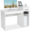 COSTWAY Computer Desk 40 inch Laptop PC Gaming Table with Drawer Monitor Stand &amp Storage Shelf Modern Simple Study Writing Table for Home &amp Office Easy Assembly White
