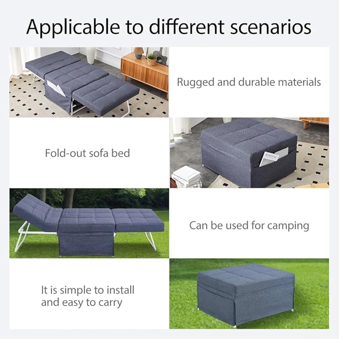 Sofa Bed 4 in 1 Multi-Function Folding Ottoman Couch Bed with Adjustable Backrest Modern Convertible Chair for Home Office Bedroom Living Room