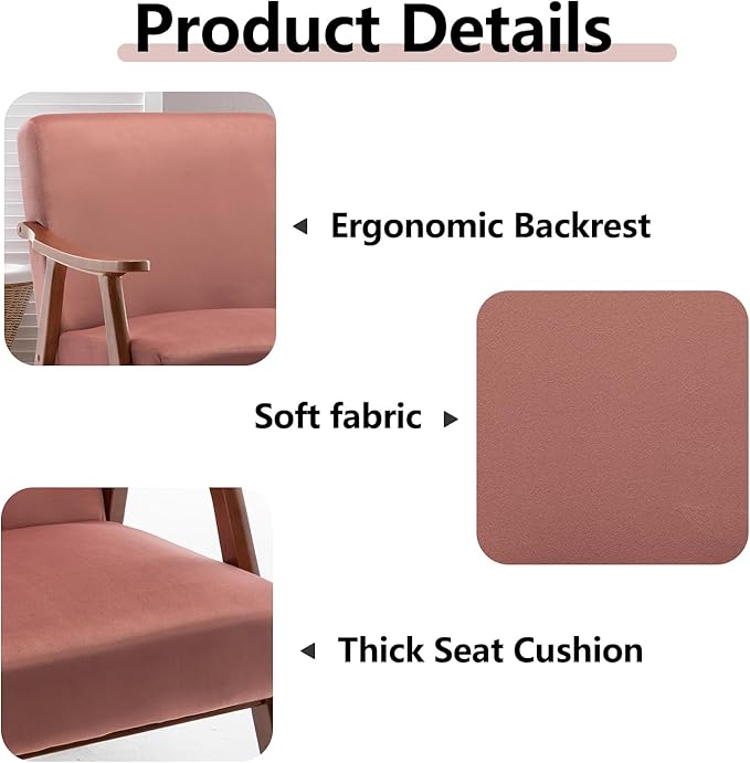 Fefances Mid-Century Modern Accent Chair - Solid Wood Frame Ultra-Thick Backrest Wingback Design Perfect for Bedroom &amp Indoor Lounge AreaPink