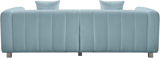 87.4'' Modern 3-Seater Sofa Bubble Couch for Living Room Premium Teddy Velvet Deep Seat Sofa Couch Fluffy Loveseat Sofa with 6 Metal Base Legs for BedroomHome/Office (Blue)