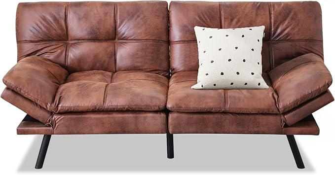 MUUEGM Convertible Futon Sofa Bed Memory Foam Futons Couch Bed 71 Adjustable Backrests and Armrests Sleeper Sofa Modern Love Seat Couch Bed for Living Room Small Space Office Dark Brown