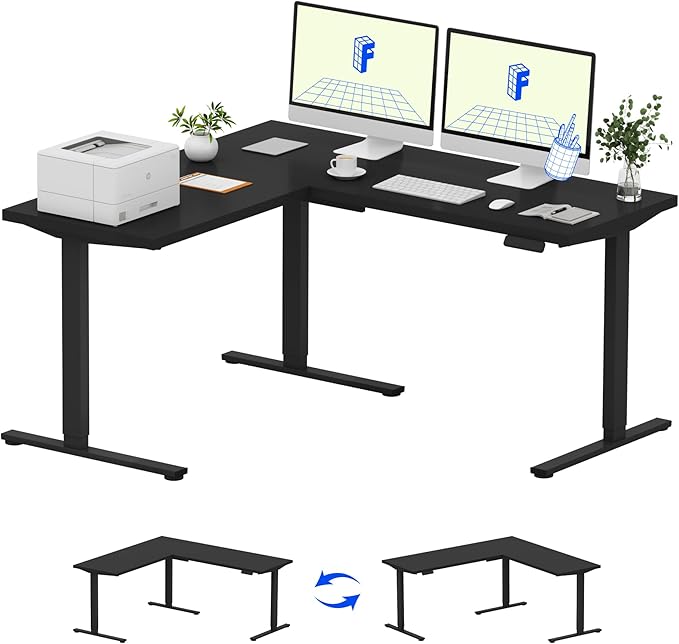 FLEXISPOT L Shaped Standing Desk 63 x 55 Inch Electric Height Adjustable Corner Desk Sit Stand Computer Workstation Preset Controller Home Office Black Frame with Black Top