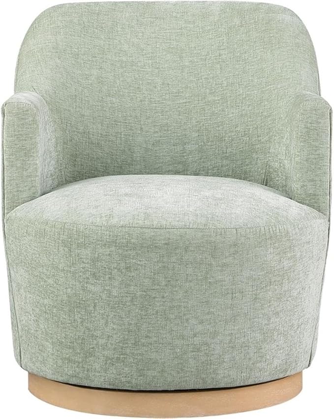 Pemberly Row Modern Accent Chair Mint Fabric Swivel Base Natural Wood Finish 26.5 W x 30.5 D x 31 H Contemporary Style for Living Room or Bedroom