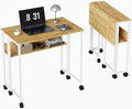 24.8 Folding Rolling Desk with Storage Shelf Small Foldable Computer Table on Wheels for Home Office &amp Small Spaces Portable Workstation with Brakes Oak