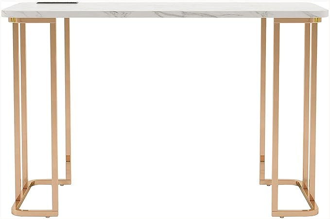 HOMES: Inside + Out Sevehills Modern Metal 48 in. Writing Desk with USB Port for Home Office White and Gold