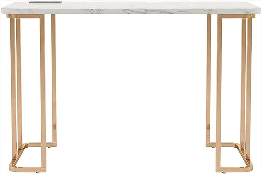 HOMES: Inside + Out Sevehills Modern Metal 48 in. Writing Desk with USB Port for Home Office White and Gold