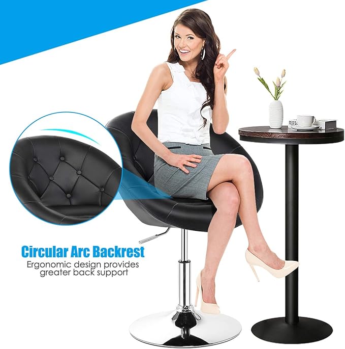 COSTWAY Vanity Chair Contemporary Height Adjustable Makeup Chair with Chrome Frame Tufted Round-Back Modern Swivel Accent Chair for Lounge Pub Bar Black
