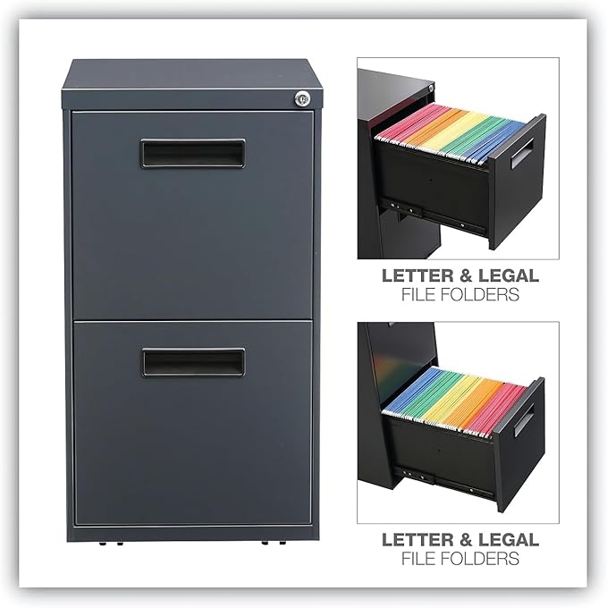 Alera PAFFCH Two-Drawer Metal Pedestal File 14 7/8w x 19-1/8d x 27-3/4h Charcoal