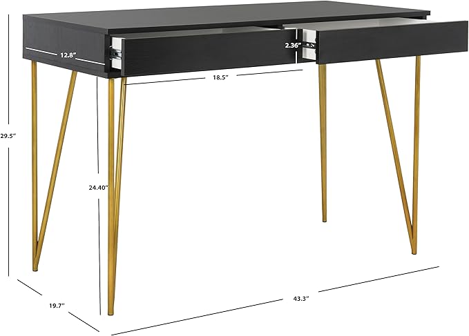Safavieh Home Office Pine Modern Black and Gold 2-drawer Desk