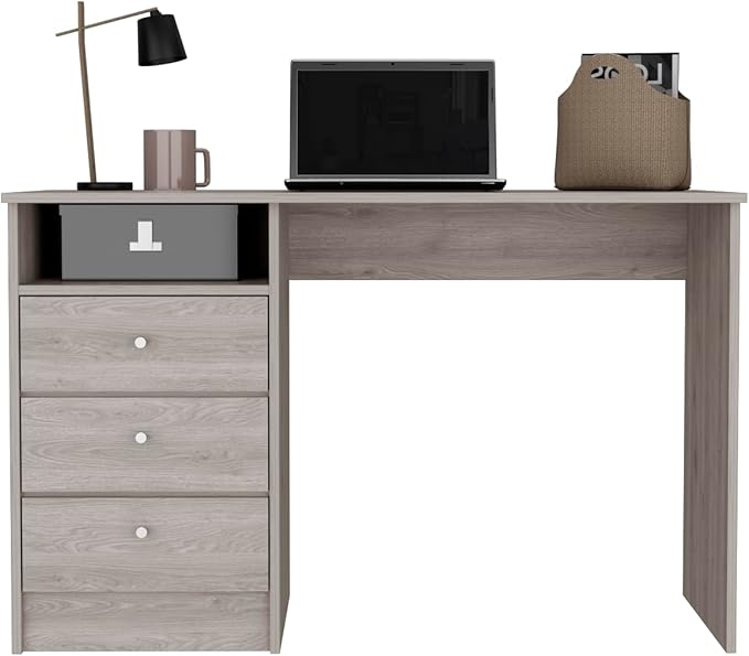 Spacious Computer Desk with 3 Drawers Modern Light Grey Perfect for Home Office &amp Dorm