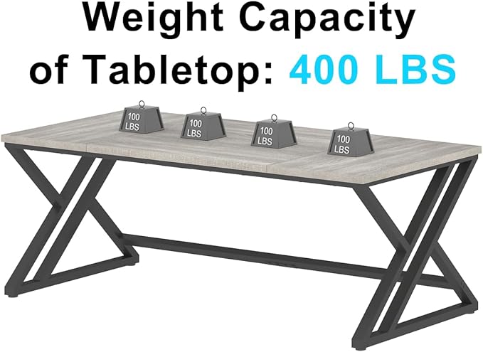 LVB 70.8 Long Office Desk Modern Large Wood Metal Computer Desk Industrial Double Workstation Desks for Two People Rustic PC Executive Work Study Writing Computer Table for Home Light Grey Oak