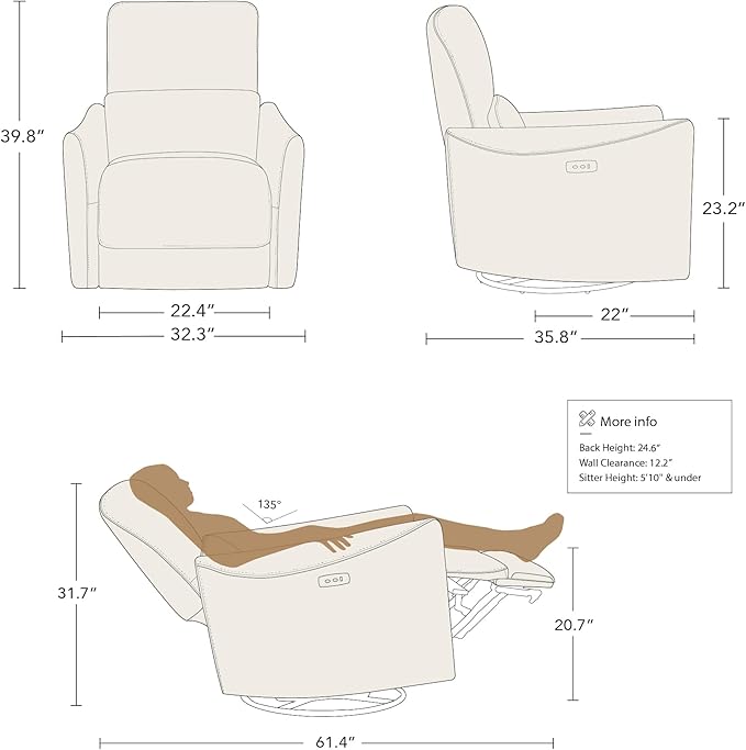 CHITA Power Recliner Chair Swivel Glider FSC Certified Upholstered Fabric Living Room Nursery Reclining Sofa Chair with Lumbar Support Ink Blue