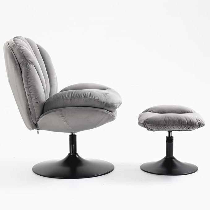 FurnitureSwivel Accent Chair Living Room Chair with OttomanAdjustable Seat Height TV ChairGray
