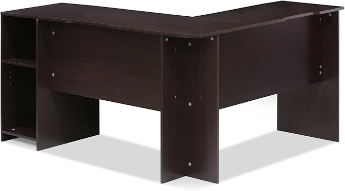 Furinno Indo L-Shaped Computer Desk with Bookshelf Espresso