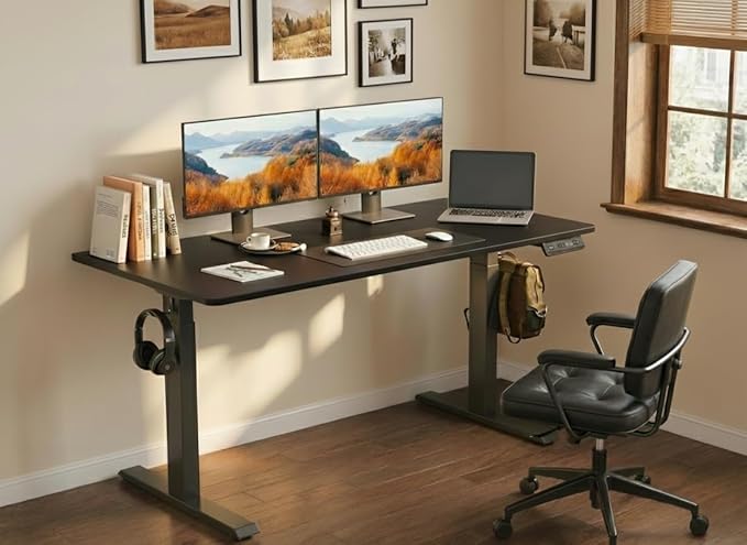 BANTI One-Piece Standing Desk Adjustable Height Stand up Home Office Desk 48x24 Inch Electric Standing Computer Desk with 4 Memory Presets Headphone Hook Black