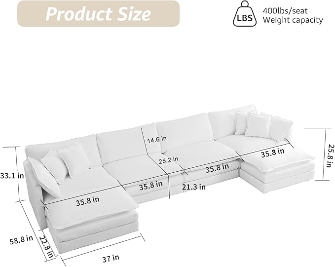149.6 Modern Sectional Couches for Living Room Charcoal Grey Comfy Cloud Couch Sectional 4 Seater Couch for Living Room with 2 Ottoman Sofas para Sala U Shaped Modern Sofa (Grey Black 4+2 Set)