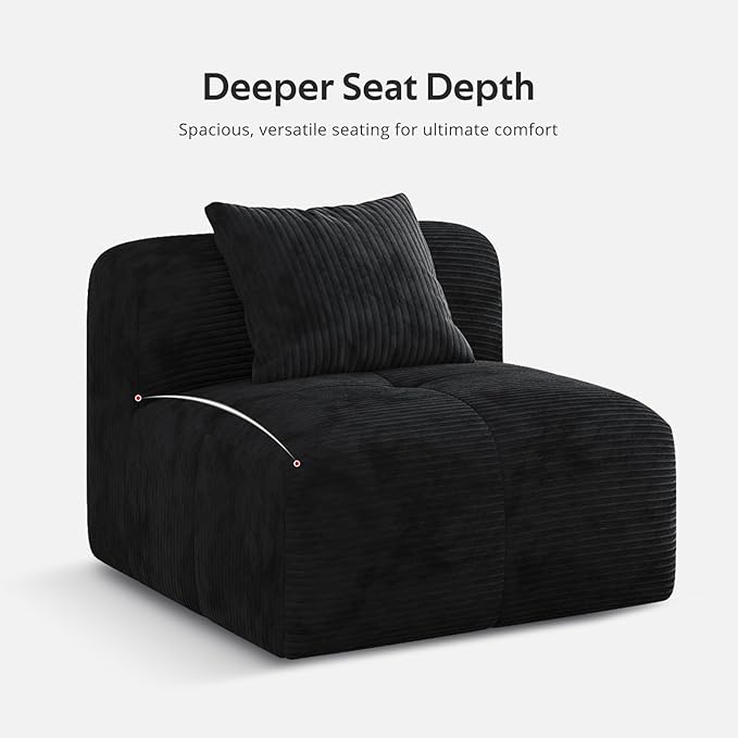 Modern L-Shaped Modular Sectional Sofa for Living RoomOversized 3-Seater Couch with Deep Seat and Movable Ottoman – No AssemblyComfortable Corduroy Fabric Boneless Sofa(Dark Gray) (Black)