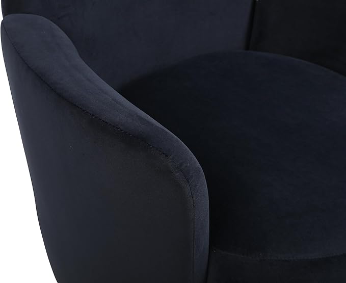 Velvet Swivel Barrel Chair Armchair for Living Room Reading Chairs for Bedroom Comfy Round Barrel Chairs with Gold Stainless Steel Base for Living Room Bedroom Reading Room (Black)