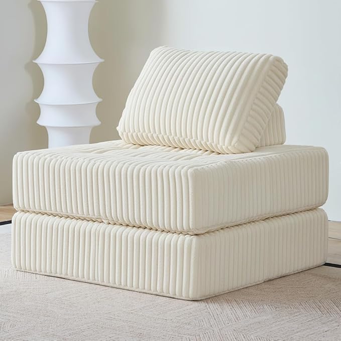 Convertible Floor Chair Bed Foldable Foam Sofa Mattress with Support Pillow Lightweight Single Fold Out Sleeper for Apartments Dorms (Beige Corduroy)