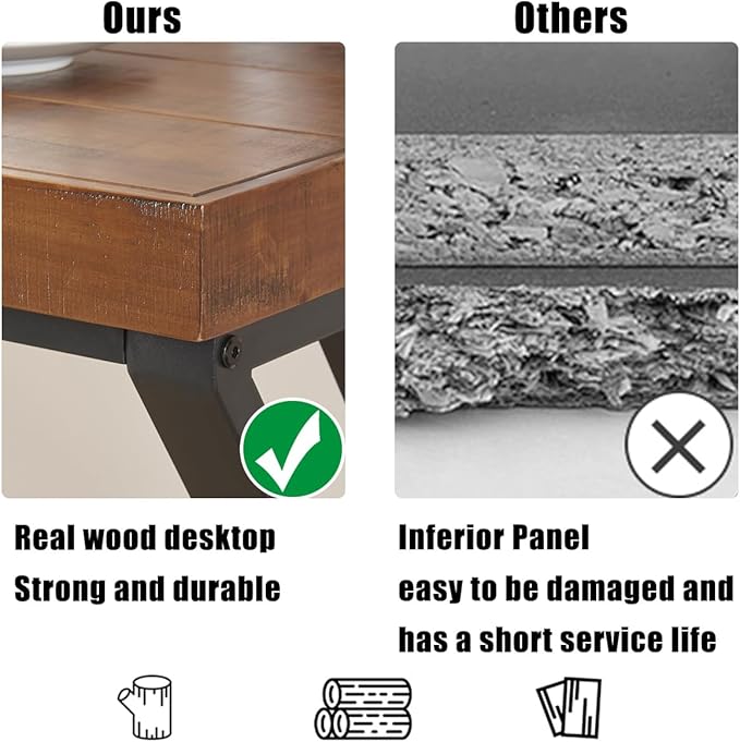 Real Wood Computer Desk Modern Natural Wood Home Office Desk Rustic Solid Wood Work Study Writing Desk Farmhouse Workstation PC Gaming Executive Table for Bedroom Brown 47 inch