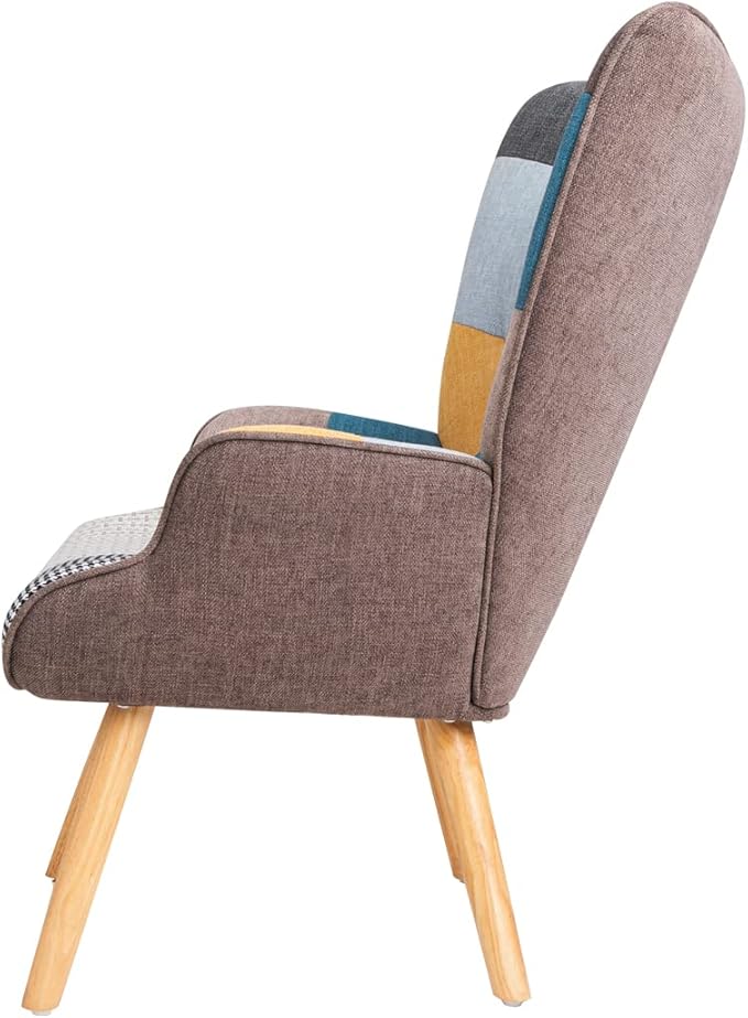 Accent Chair with Ottoman Living Room Chair and Ottoman Set Comfy Side Armchair for Bedroom Creative Splicing Cloth