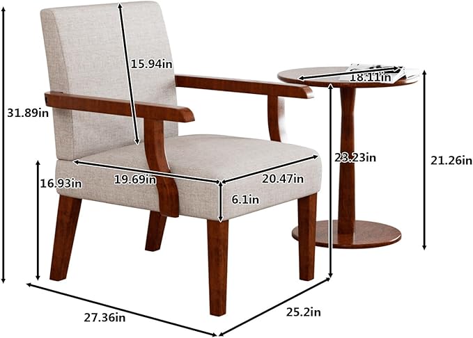 Fabric Accent Chair Set - Arm Chairs Set of 2 with Wood Side TableLiving Room Chairs with Soft Seat for Reading RoomBedroomWaiting RoomOffice(Beige)…