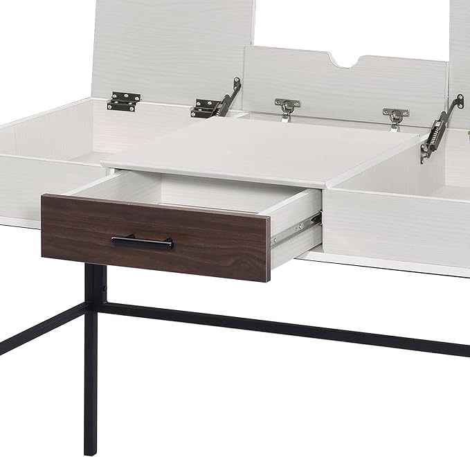 Natural &amp Black Writing Desk with USB Port - Contemporary Home Office Design