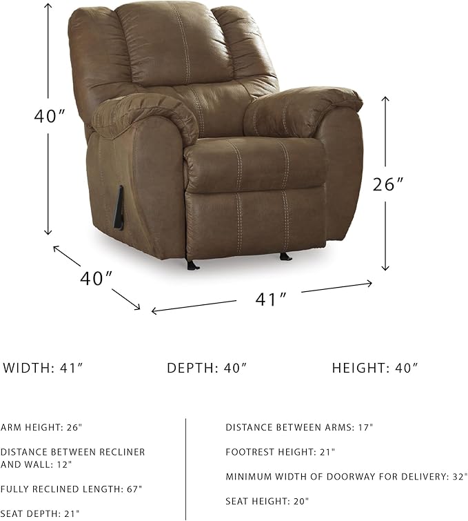 Signature Design by Ashley McGann Faux Leather Oversized Manual Rocker Recliner Light Brown