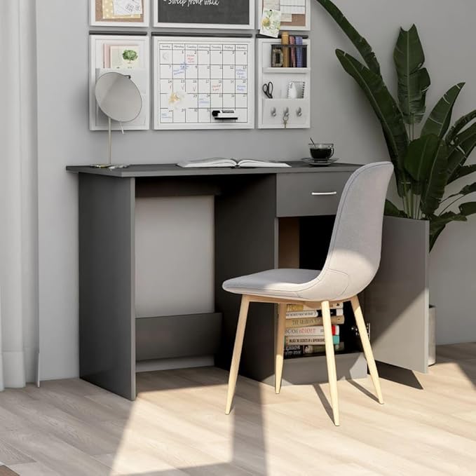 Gray Compact Computer Desk 39.4x19.7x29.9 Engineered Wood Writing Study Table with Drawer &amp Door for Small Spaces Home Office Bedroom