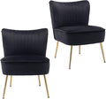 KCC Modern Velvet Upholstered Accent Chair Set of 2Mid Century Living Room Chairs with Golden LegsComfy Armless Chair Wingback Single Sofa Side Chair for BedroomBlack