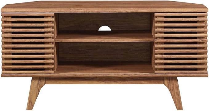 Modway Render Mid-Century Modern Low Profile Corner Media TV Stand in Wal 15 x 46 x 23