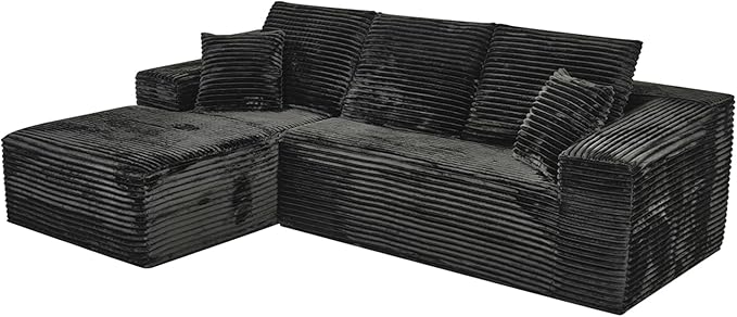 106-Inch Cloud Sectional Couch Couches for Living Room Corduroy Couch Highly Elastic Memory Foam Suitable for Living Room/Apartment/Bedroom (Gray to The Left)