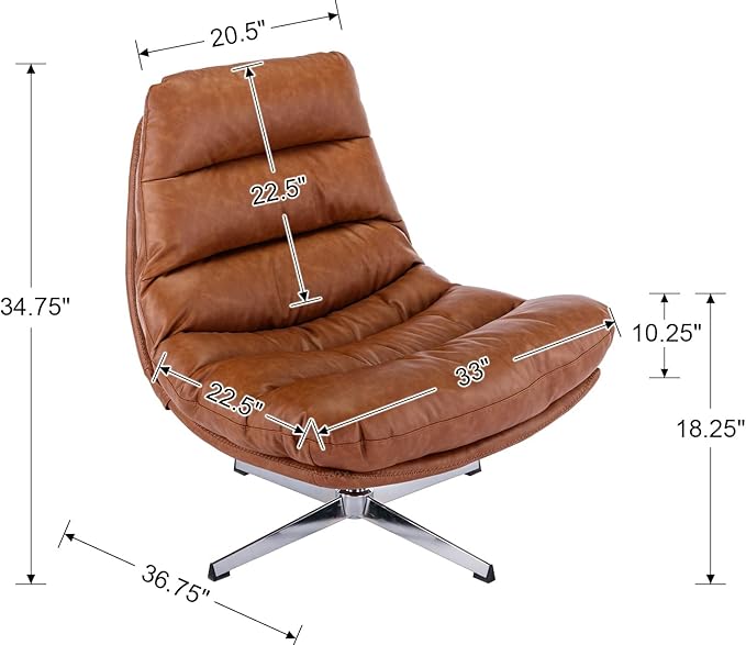 Modern Swivel Accent Chairs with Ottoman Set of 2 PU Leather Oversized Armless Reading Chairs with Footrest 33'' Wide Upholstered Lounge Chairs with Footstool for Living Room Bedroom Comfy Brown