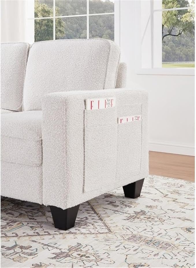 BOWERY HILL Transitional 57 W Boucle Fabric Loveseat Sofa with Built-in USB Charging Port and Functional Side Pockets in Beige