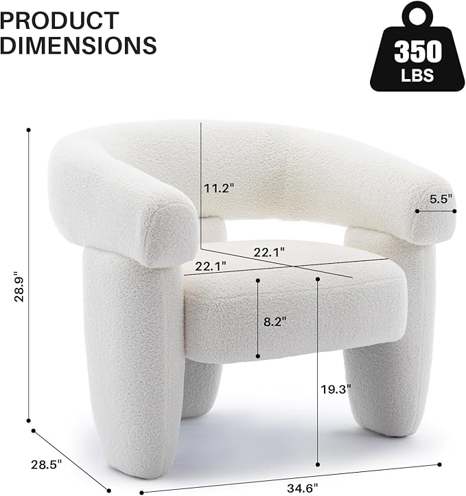 Mid Century Modern Accent Barrel Chair Comfy Upholstered Round Armchair with Montage Design Sherpa Boucle Lounge Chair for Living Room Bedroom Apartment Cream White