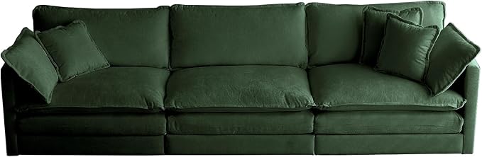 KIVENJAJA Chenille Modular Sectional Couch Modern 3 Seater Comfy Deep Seat Cloud Sofa with 5 Pillows for Living Room Bedroom Office Apartment 111.5”W Green