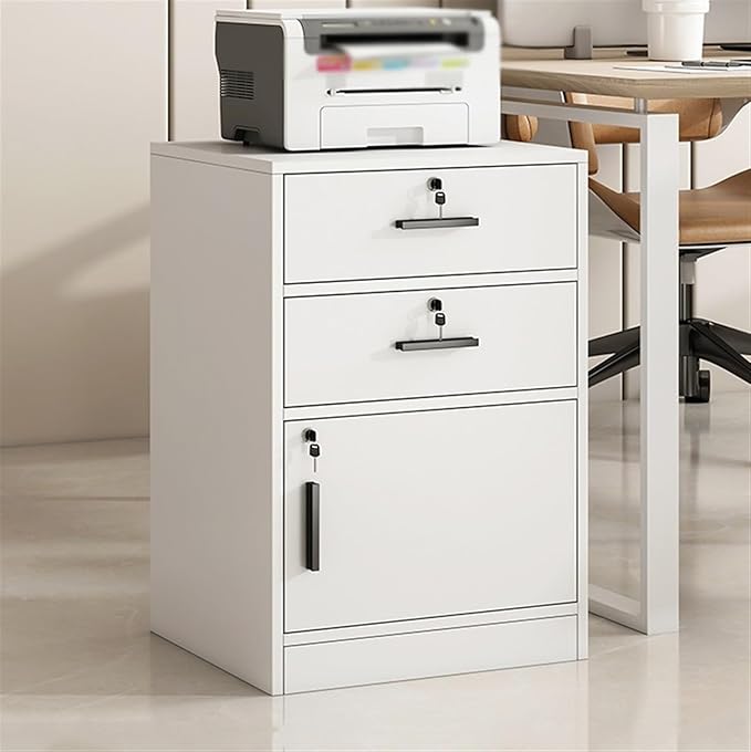 File Cabinets Office Filing CabinetWooden Two-Drawer Storage Cabinet with One DoorFiling Cabinet with LockMulti-Layer StorageSmall Side Cabinet File Storage Cabinets(White)